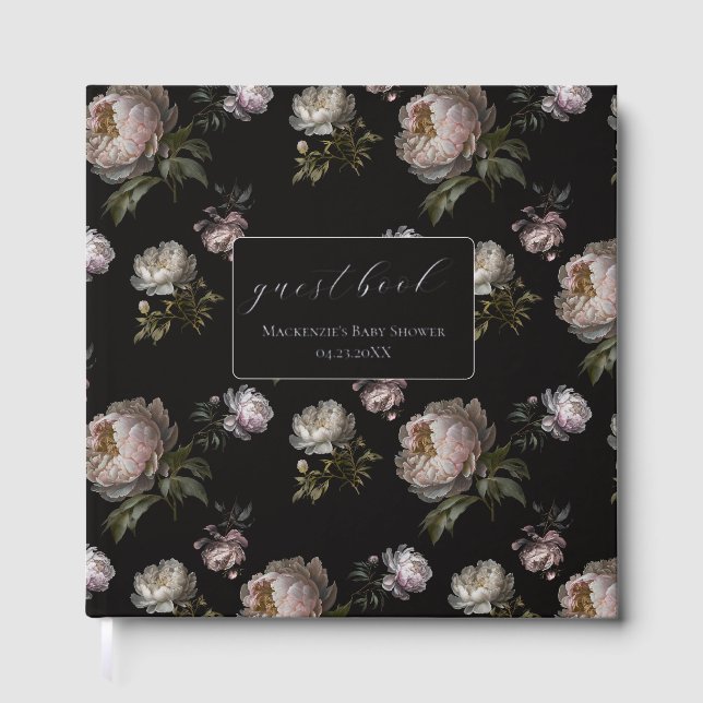 Libro De Visitas Dark Peony Flowers Foil Baby Shower Guestbook (Anverso)