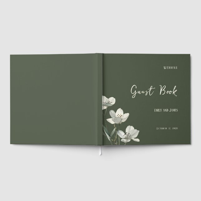 Libro De Visitas Dark Sage Green Botanical Wedding (Lleno)