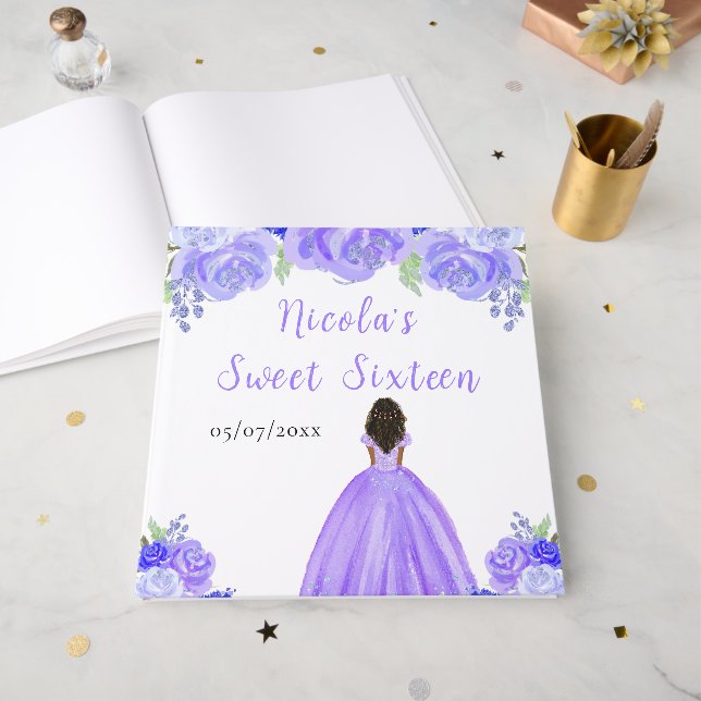 Libro De Visitas Dark Skin Princess Purple Sweet Sixteen Guest Book