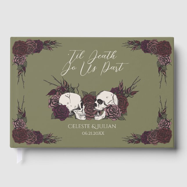 Libro De Visitas Dark Skulls & Roses Olive Green Til Death (Anverso)