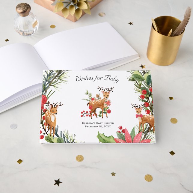 Libro De Visitas Darling Reindeer | Navidades Forest Baby Shower (Anverso Abierto)