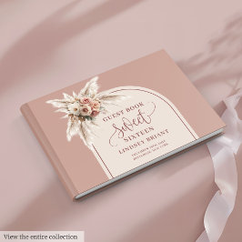 Libro De Visitas Dazzling Boho Dusty Rose Pampas Floral Sweet 16th