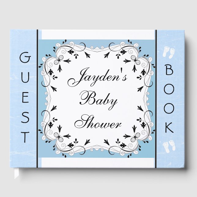 Libro de visitas de Baby Shower azul y negro perso (Anverso)