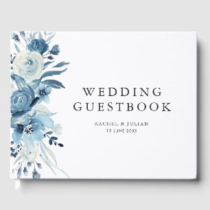 Libro de visitas de bodas florales de color azul
