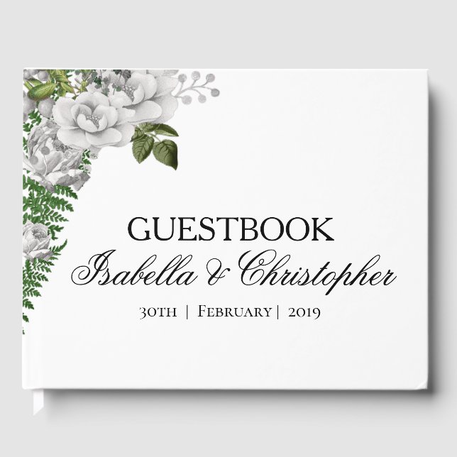 Libro de visitas de Bodas sobre rosas y helechos b (Anverso)
