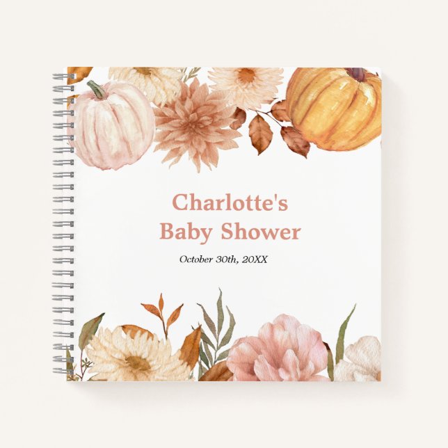 Libro de visitas de Boho Pumpkin Fall Floral Baby  (Anverso)