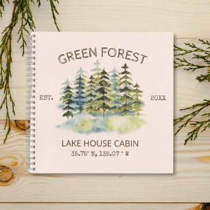 Libro de visitas de cabaña con acuarela de bosque