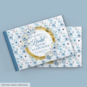 Libro de Visitas de Flores con Brillo Dorado y Azu