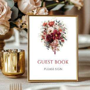 Libro de visitas de flores de otoño boho de Borgoñ