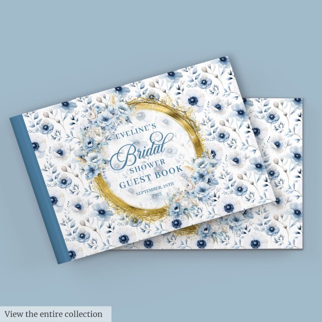 Libro de Visitas de Flores Silvestres Bohemias con (Soft Pastel Blue Gold Boho Wild Flowers Guest Book

)