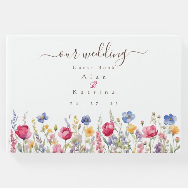 Libro de visitas de jardín boho de flores silvestr (Anverso)