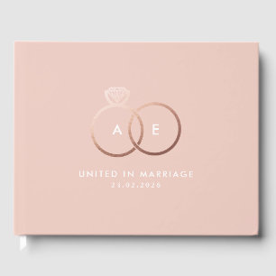 Libro de visitas de Monograma Rosa moderno Boda de