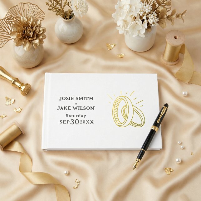 Libro de visitas de papel de aluminio (Gold rings Foil Guestbook)