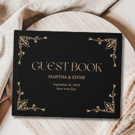 Libro De Visitas Deco Moderno | Boda Elegante de Negro y Dorado