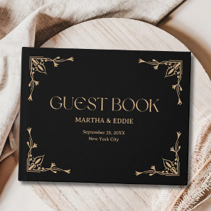 Libro De Visitas Deco Moderno Boda Elegante de Negro y Dorado
