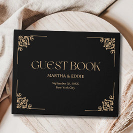 Libro De Visitas Deco Moderno | Boda elegante en negro y dorado