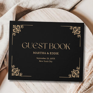 Libro De Visitas Deco Moderno   Boda elegante en negro y dorado