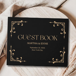 Libro De Visitas Deco Moderno | Boda elegante en negro y dorado