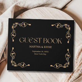 Libro De Visitas Deco Moderno | Boda elegante en negro y dorado