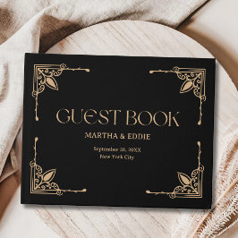 Libro De Visitas Deco Moderno | Boda elegante en negro y dorado