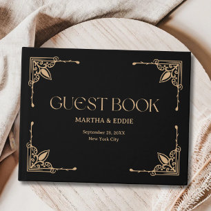 Libro De Visitas Deco Moderno   Boda elegante en negro y dorado