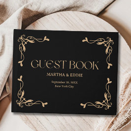 Libro De Visitas Deco Moderno | Boda elegante en negro y dorado