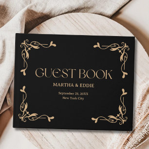 Libro De Visitas Deco Moderno   Boda elegante en negro y dorado