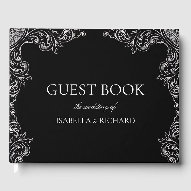 Libro De Visitas Deco moderno | Elegante Boda blanco y negro (Anverso)