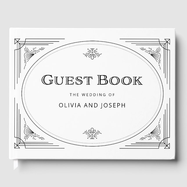 Libro De Visitas Deco moderno | Elegante Boda blanco y negro (Anverso)