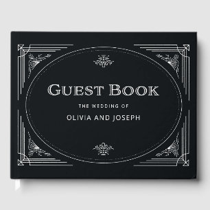 Libro De Visitas Deco moderno Elegante Boda blanco y negro onyx
