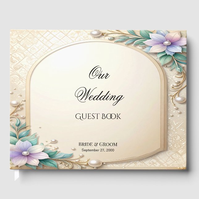 Libro De Visitas Decorative Floral Frame with Pearls Guest Book (Anverso)