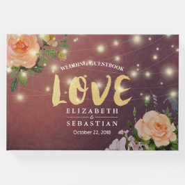 Libro de visitas del Boda Burgundy Red Floral Stri