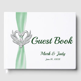 Libro de visitas del Boda Cinta Verde Plata Swans