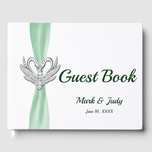 Libro de visitas del Boda Cinta Verde Plata Swans (Anverso)
