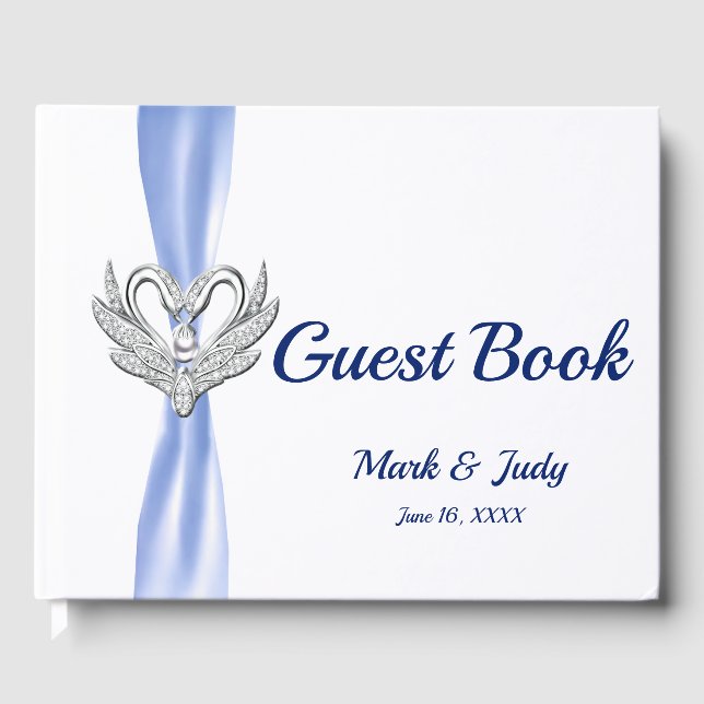 Libro de visitas del Boda Cisne Plateado Blue Ribb (Anverso)