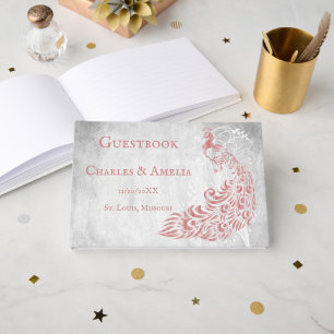 Libro de visitas del Boda de hoja de pavo real ros