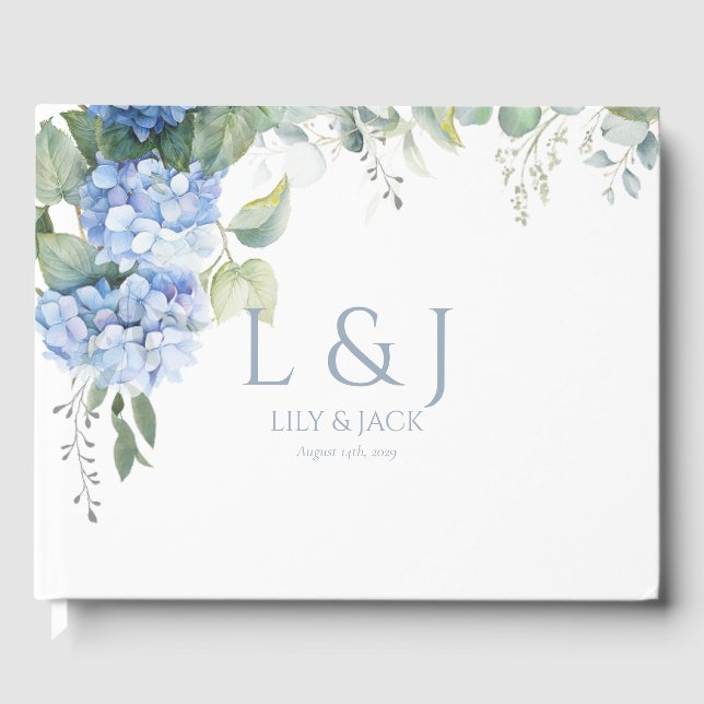 Libro de visitas del Boda de Hydrangea floral azul (Anverso)