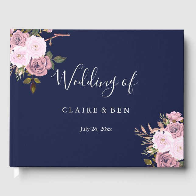 Libro de visitas del Boda Floral Navy Blue & Rosa  (Anverso)