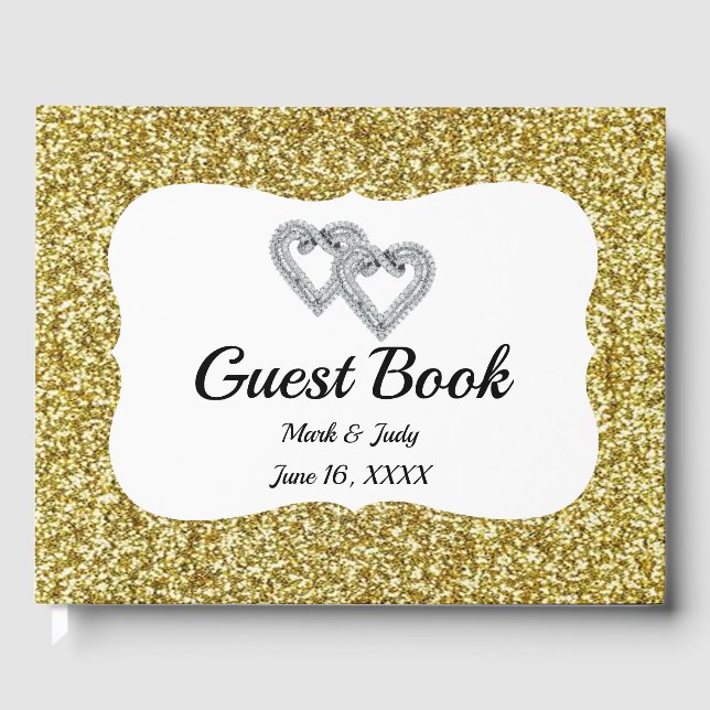 Libro de visitas del Boda Gold Purpurina Hearts (Anverso)