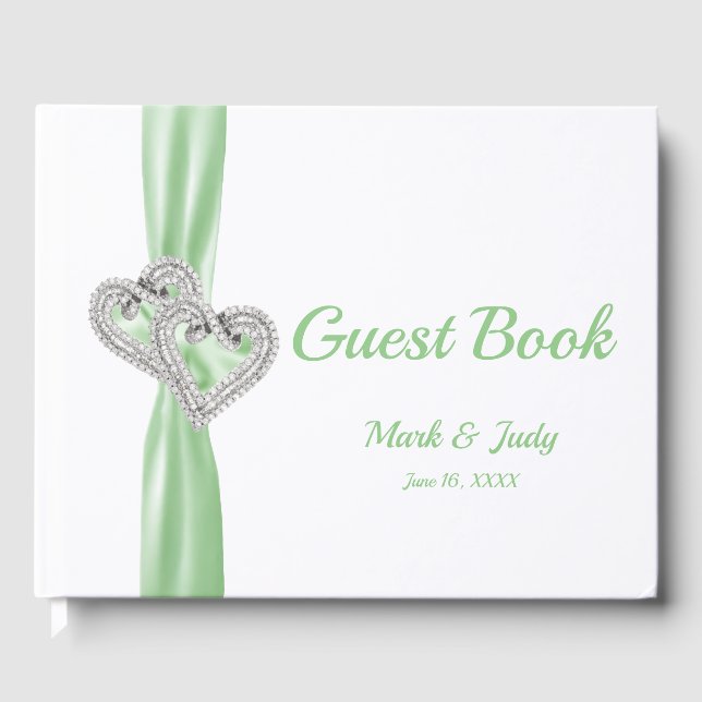 Libro de visitas del Boda Green Diamond Hearts (Anverso)