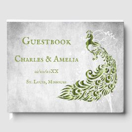 Libro de visitas del Boda Green Peacock Leaf Vine