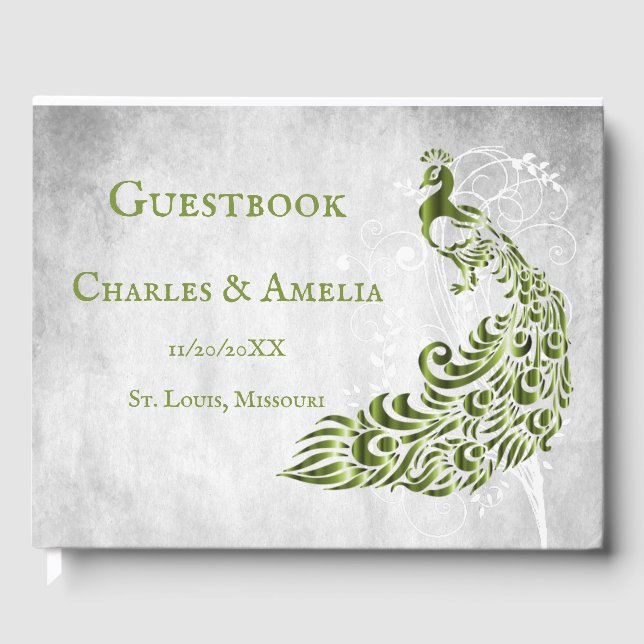 Libro de visitas del Boda Green Peacock Leaf Vine (Anverso)