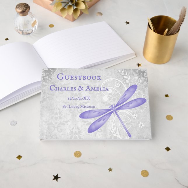 Libro de visitas del Boda Purple Dragonfly (Anverso Abierto)