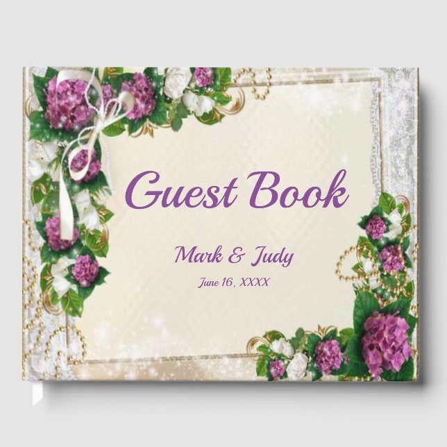Libro De Visitas Del Boda Purple Hydrangea Y Lace (Anverso)