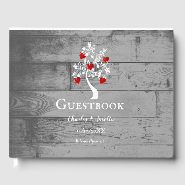 Libro de visitas del Boda Red Tree of Hearts (Anverso)