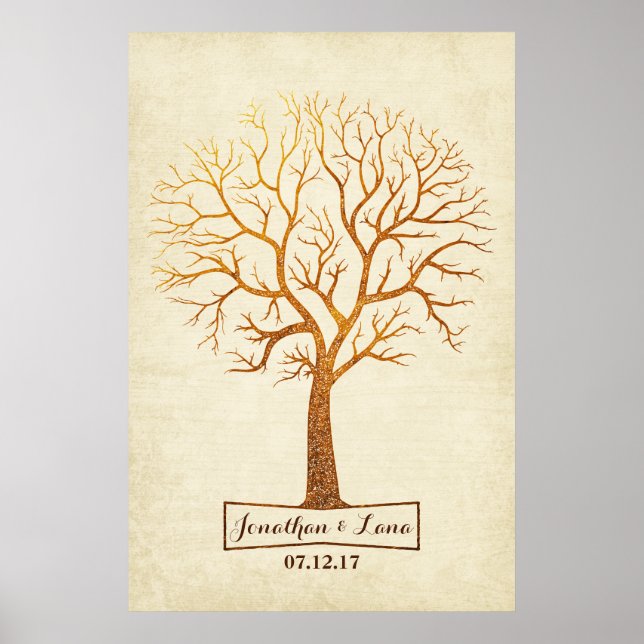 Libro de visitas del Boda Rustic Gold Tree Thumbpr (Frente)