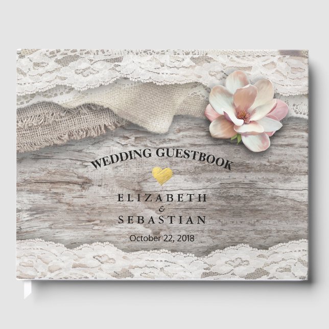 Libro de visitas del Boda Rústico de Floral Burlap (Anverso)