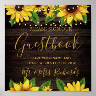 Libro de visitas del Boda Sunflower Rustic Wood St