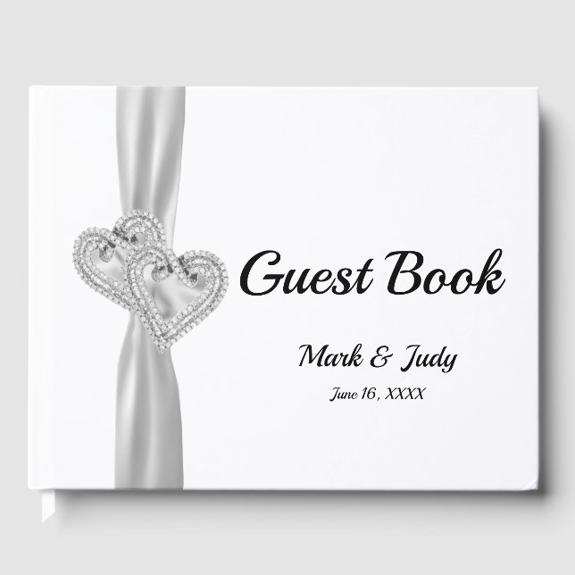 Libro de visitas del Boda White Diamond Hearts (Anverso)