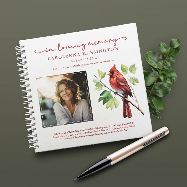 Libro de visitas del Cardenal Rojo sobre el funera (Red Cardinal Celebration of Life Funeral Guestbook Notebook)